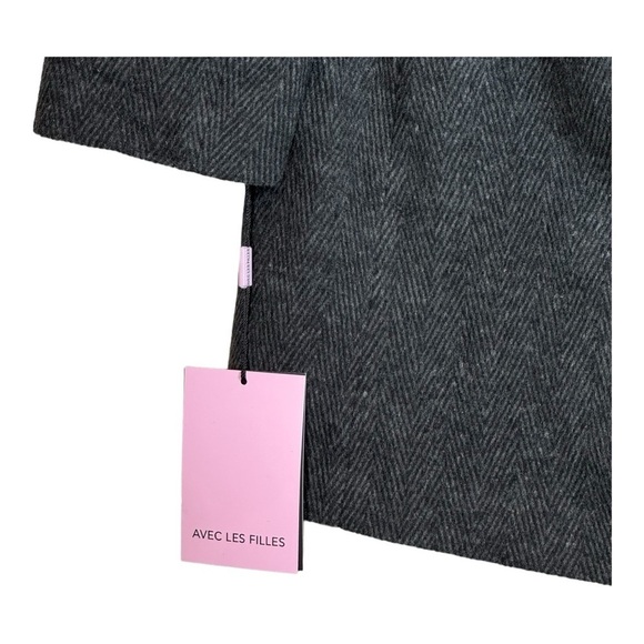 AVEC LES FILLES Herringbone Double Breasted Coat in Charcoal NWT - Picture 6 of 7